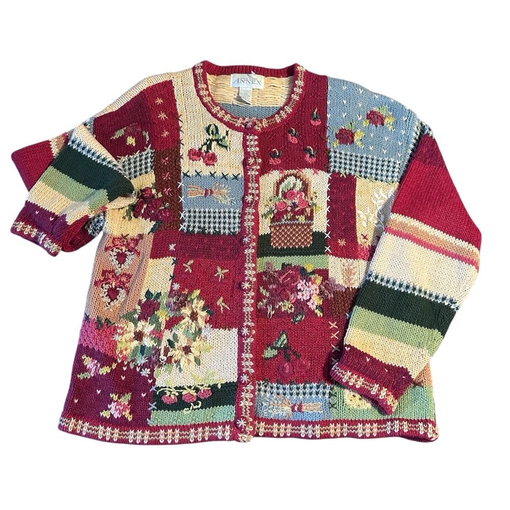 Vintage Granny Spring Garden Sweater Cardigan Large